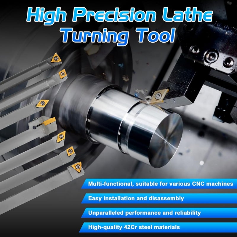 Joogto Indexable Lathe Turning Tool 21Pcs Kit 3/8'' 10mm Shank 7Pcs Metal Lathe Tools Holder Set & 14Pcs Turning Inserts for Turning Grooving Threading Boring, Lathe Tooling Ideal as Gift with Aluminum Box - Image 5